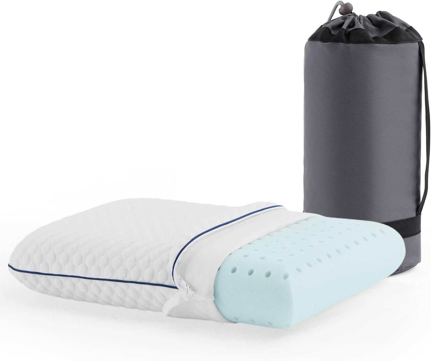 61Cq9xihyBL._AC_SL1500_.jpg Travel Camping Memory Foam Pillow with Carry Bag and Gel Infusion - Image 1