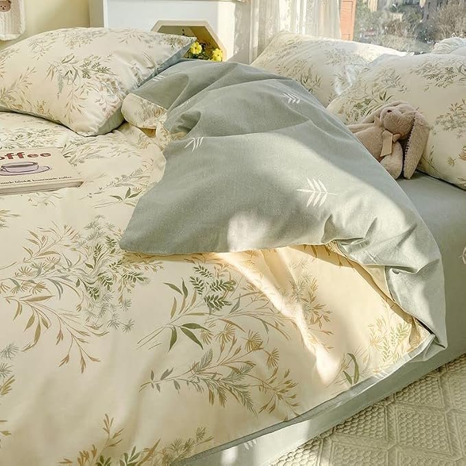 61gZ4-Nsw7L._AC_SX679_.jpg Natural Cotton Duvet Cover Set with Hidden Zipper - Image 1