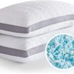 Double Sided Cooling Fiber and Memory Foam Pillow with Gusseted Edges