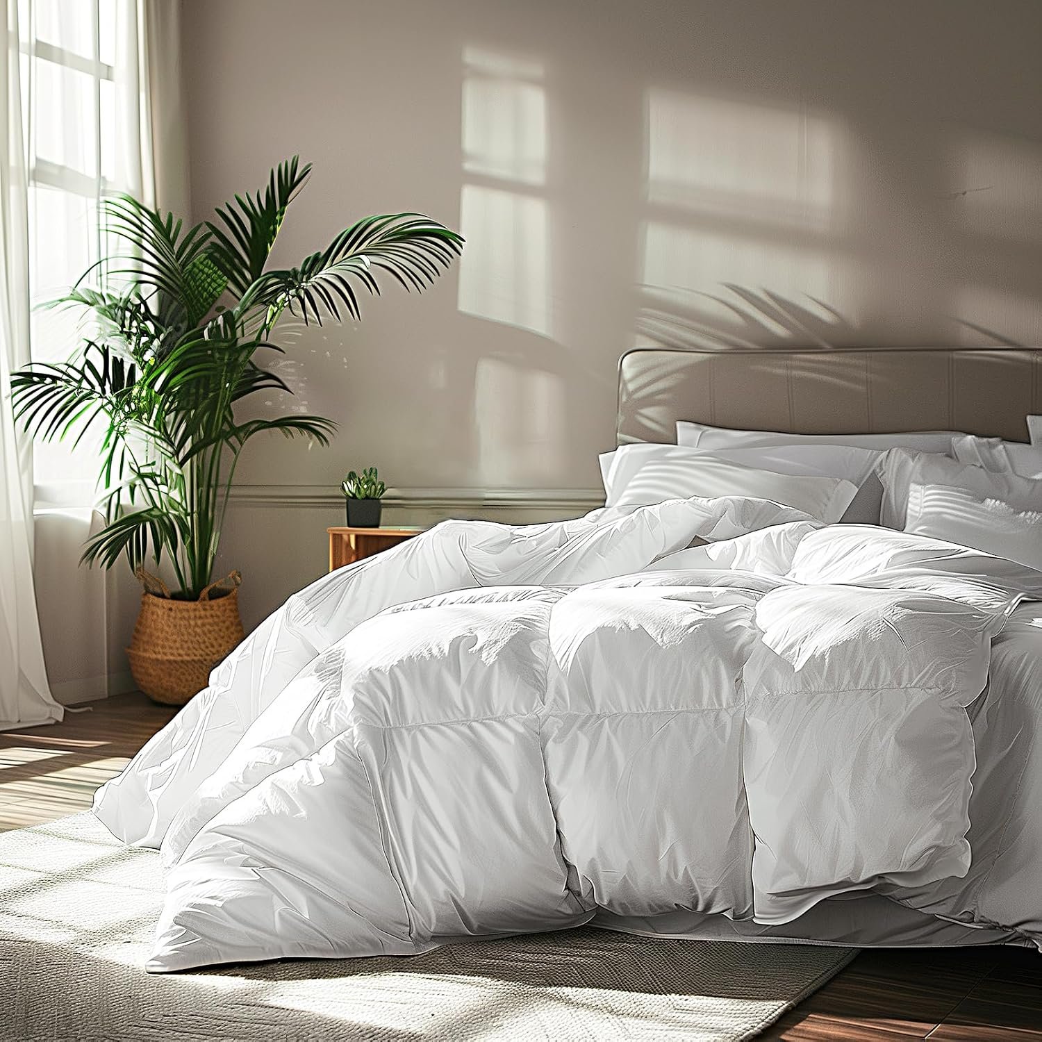 81Wv8swJcOL._AC_SL1500_.jpg Hypoallergenic Goose Feather and Down Fiber Comforter with Cotton Shell - Image 1