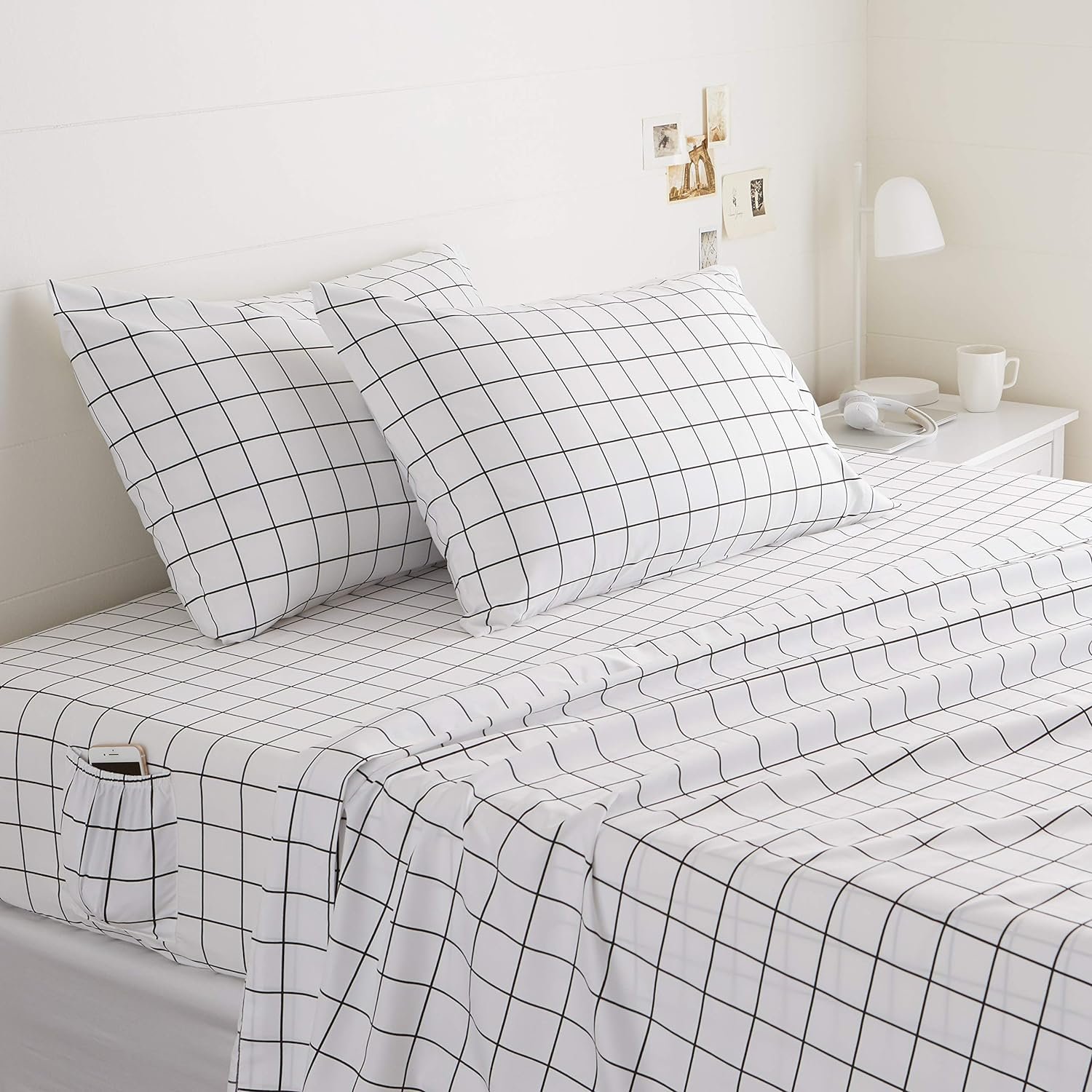 91gCJq0t5kL._AC_SL1500_.jpg Microfiber Sheet Set with Grid Print and Elastic Side Pockets - Image 1