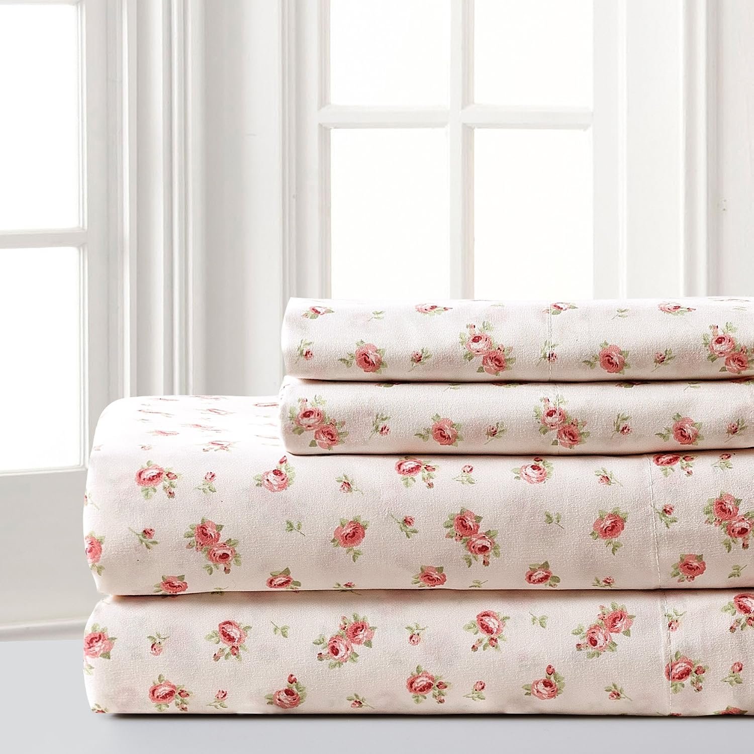 91iKkKDBPJL._AC_SL1500_.jpg Microfiber Rose Print Sheet Set with Deep Pocket Fitted Sheet - Image 1